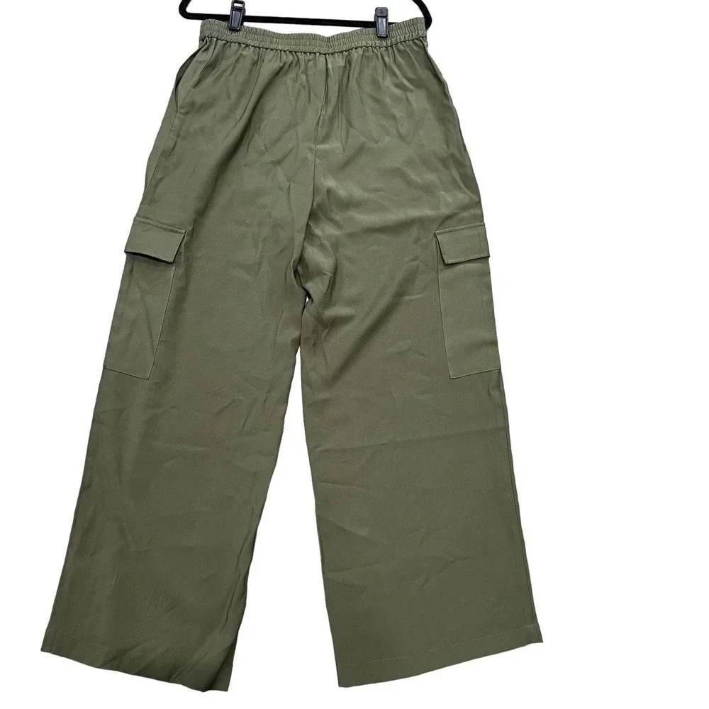 WAYF NWT Large Wide Leg High Rise Y2K Olive Green Cargo Pants - Picture 2 of 7